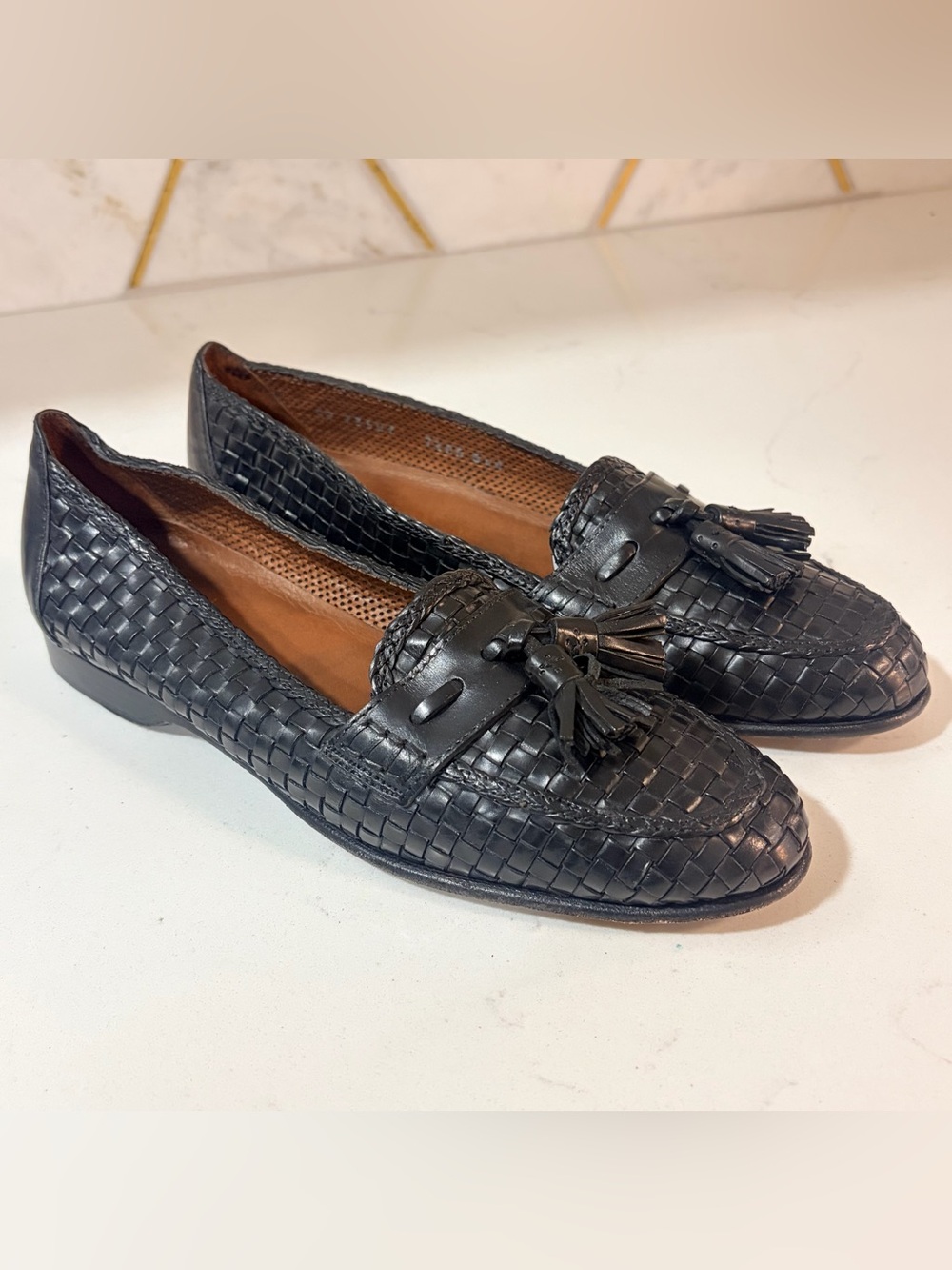 Bottega-esque ColeHaanCollection MadeInItaly BlkWovenLthr Tassel Loafers WSz.7.5